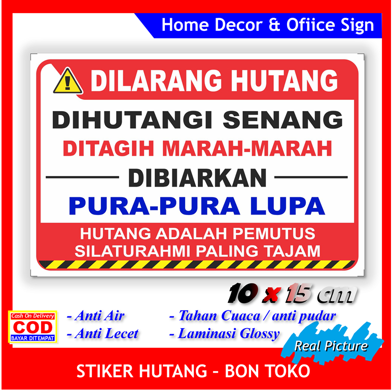 

Sticker baru dilarang hutang stiker warung toko kantor label wajib bayar cash