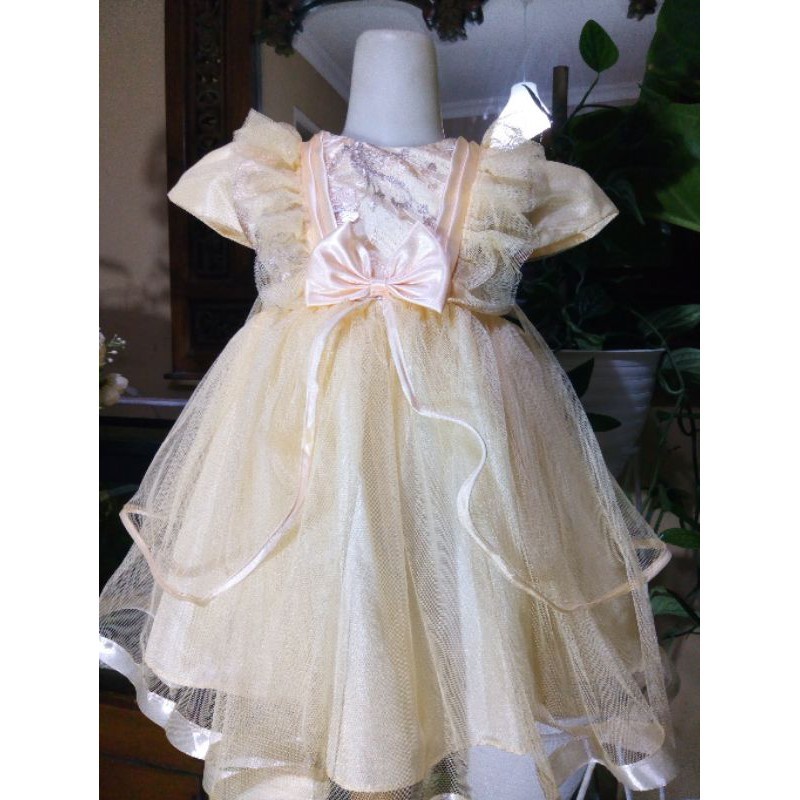 baju dress pesta anak bayi perempuan 1 tahun dres cream gaun ulang tahun