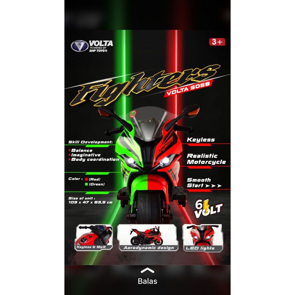 Mainan anak Motor Aki VOLTA 5059 FIGHTER MOTOR BALAP JUMBO SIZE HARGA MURAH utk fighter