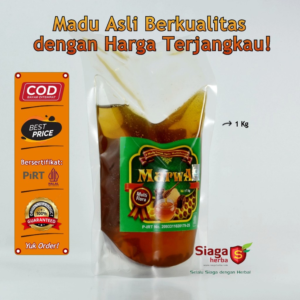 

Madu Multiflora Marwa Murni Asli 1kg Pouch Al-Ghuroba Original