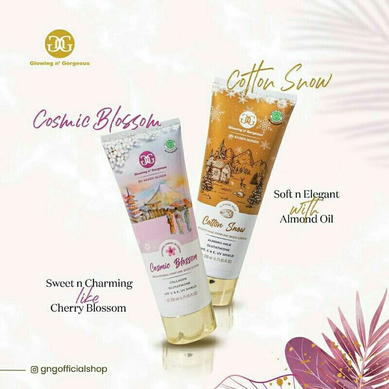 GnG Body Lotion Glowing n Gorgeous by Karen Nijsen 200ml dan 100ml COTTON SNOW DAN COSMIC BLOSSOM
