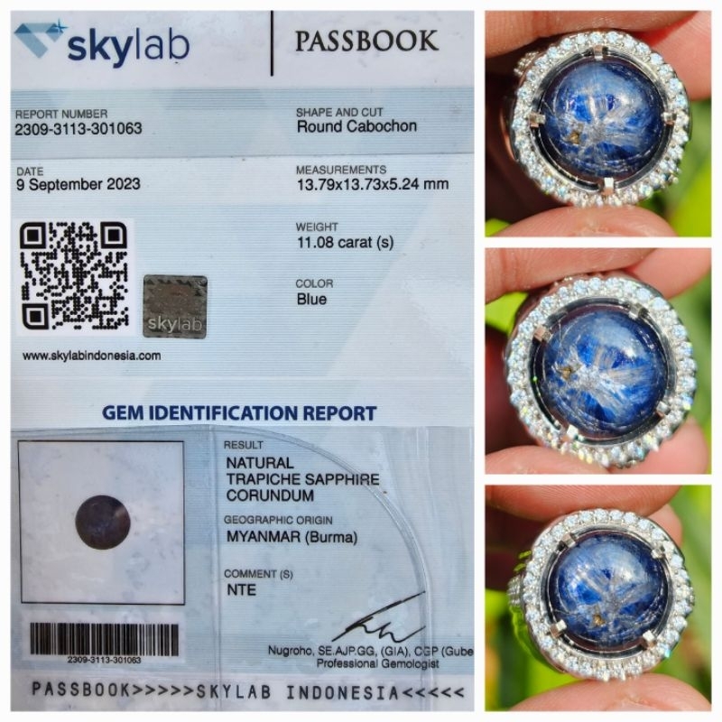 Natural Blue Sapphire Burma Myanmar No Heat Sertifikat 11.08 crt