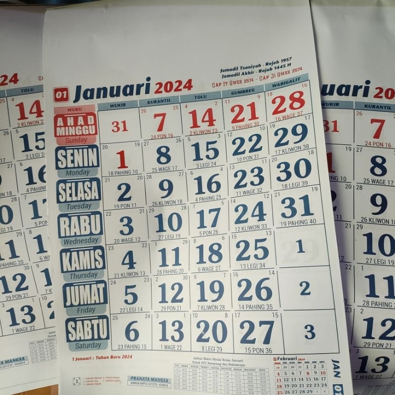 Kalender Nasional 2024 A3 / Kalender Dinding 12 Lembar  / Kalender Standart / Kalender Jawa / Kalend