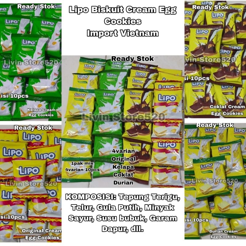 

HALAL/Cemilan/Snack (10pcs) Lipo Biskuit Import Vietnam Cream Egg Cookies