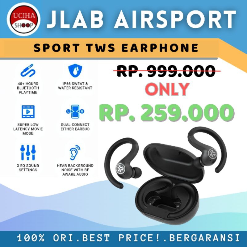 JLAB JBUDS AIR SPORT TWS EARPHONE BASS CUSTOM EQ AWARE MODE