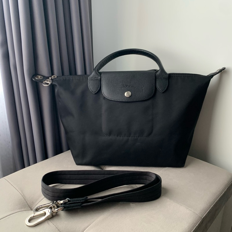 Preloved Longchamp Le Pliage Neo Small Top Handle Black with Strap
