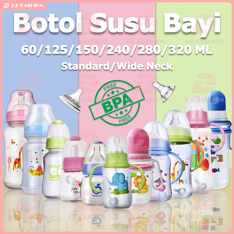 Botol Susu Bayi Standard/Wide Neck PP Botol Susu dengan pegangan dan sedotan Botol Menyusui ASI Dot 