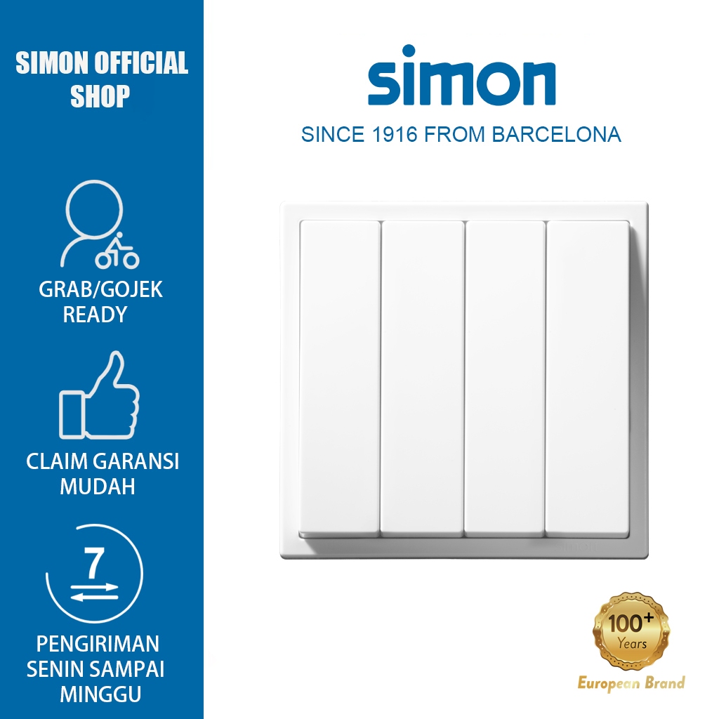 Saklar Simon 4 Gang 1 Way i7 White