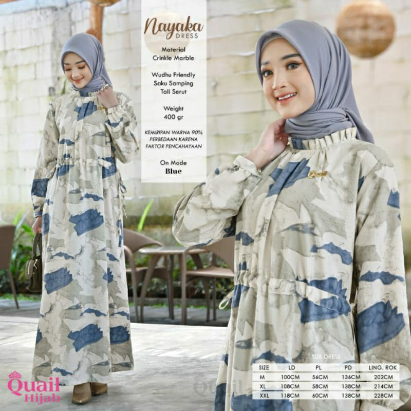 (BISA COD) NAYAKA DRESS ORI QUAIL HIJAB // Gamis Motif Crincle Terbaru Fashion Kekinian Best Seller