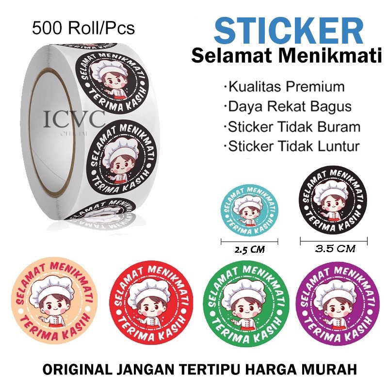 

[ 1 Roll 500 Pcs ] Roll Sticker Selamat Menikmati 3.5 Cm - Sticker Thank You Label Makanan Import