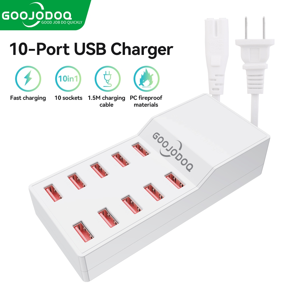 Goojodoq Fast PD Charger 60W 10 Ports for iPhone Android Quick USB Charging Station Power Adapter QC