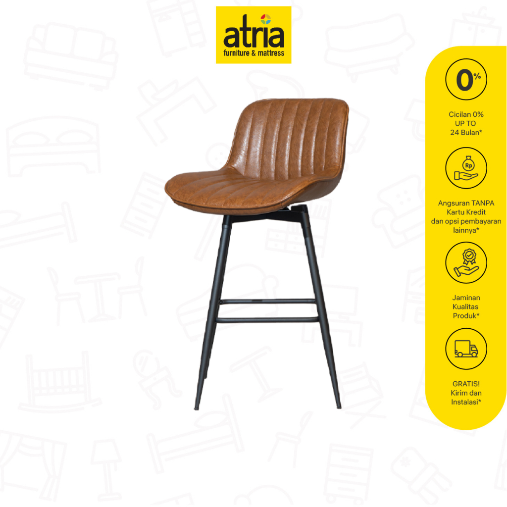 Atria Arlen Kursi Tinggi Kursi Bar Kursi HLM Stool DS-8230 PU Brown