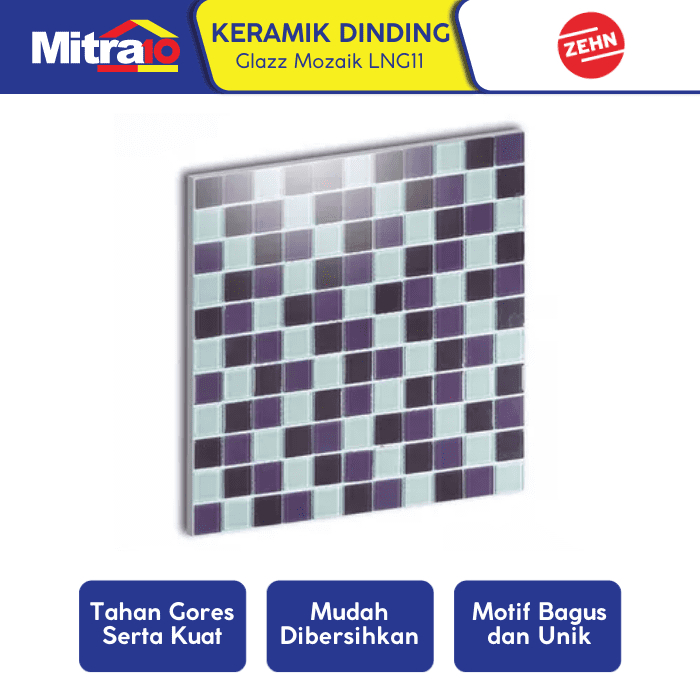 Zehn Keramik Dinding Dapur Glass Mozaik LNG11 30x30 Cm Ungu