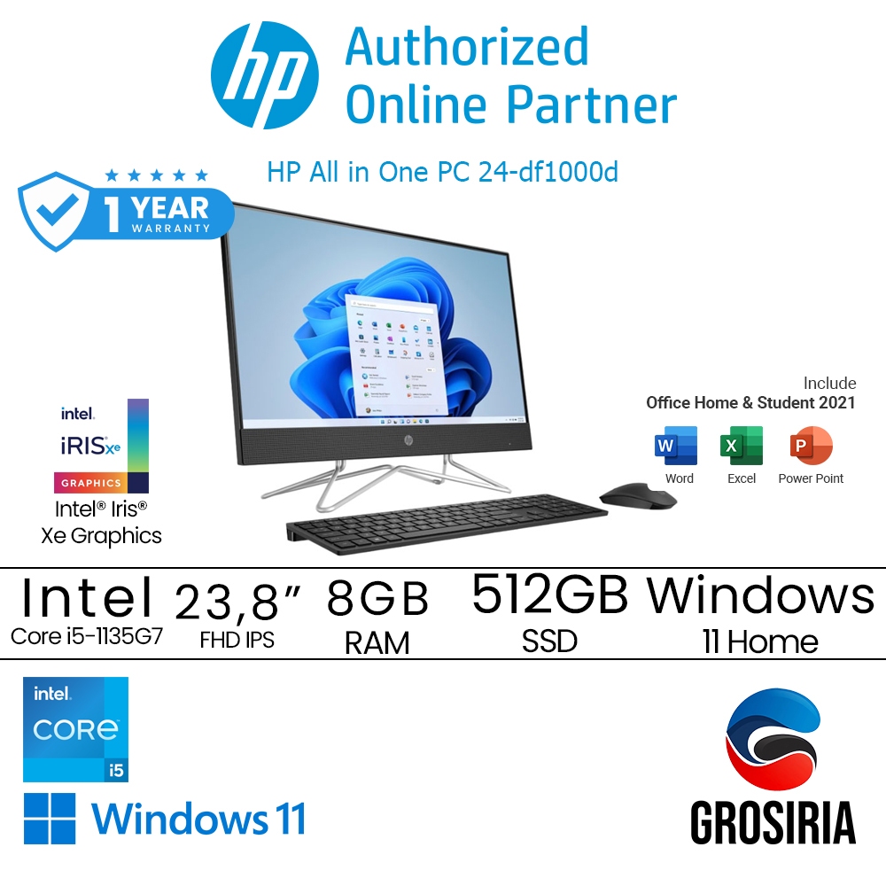 HP PC AIO 24 DF1000D Intel Core i5 1135G7 8GB 512GB WIN11 Black - 88A91PA