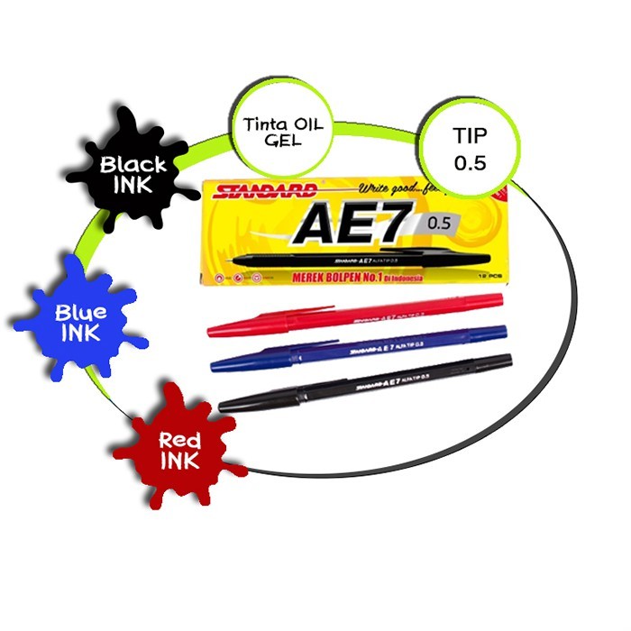 

H7Y (1 Pack) Standard Pen - AE7 Alfatip 0.5 Isi 12 pcs (Pulpen, Pena, Ballpoint)