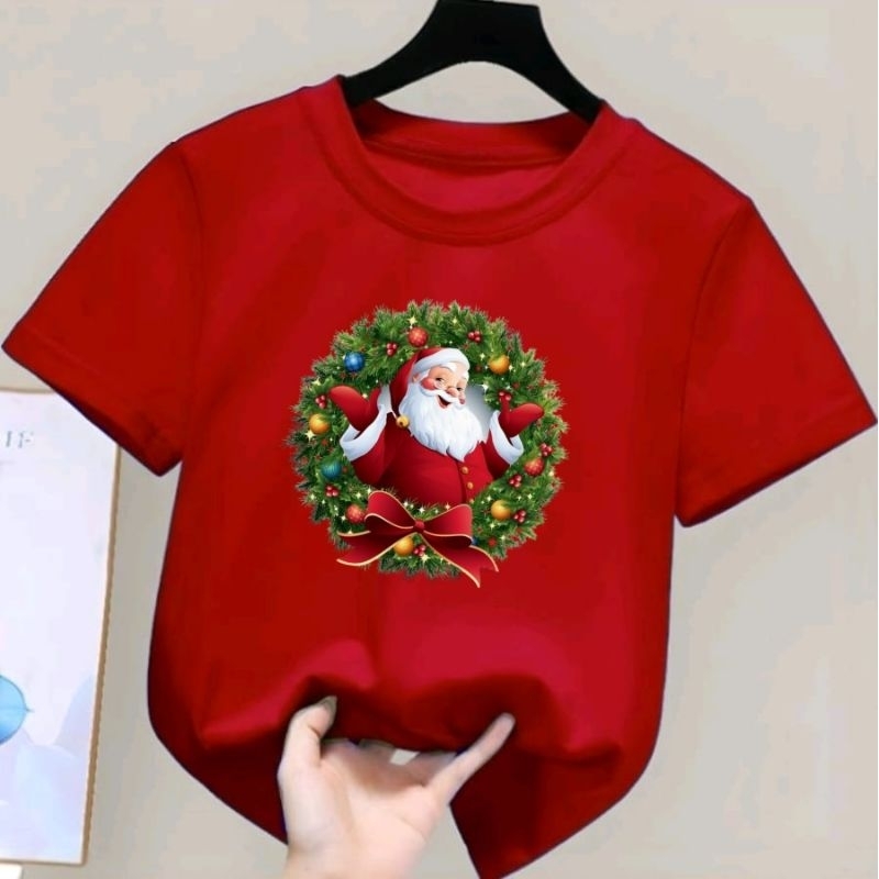 Baju Kaos Anak Natal Usia 2-10Tahun atasan Anak Santa Claus Perempuan Laki Laki Unisex