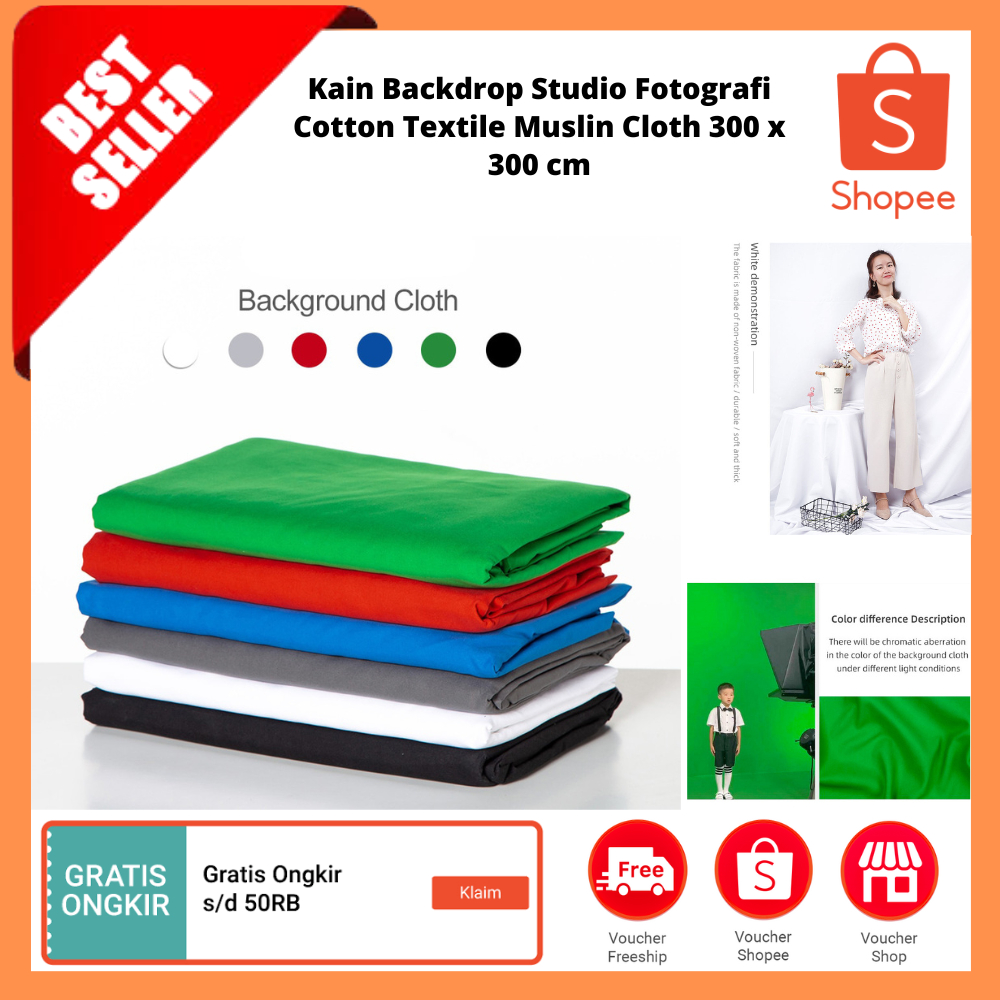 Kain Backdrop Studio Fotografi Cotton Textile Muslin Cloth 300 x 300 cm / Kain Latar Belakang Fotogr