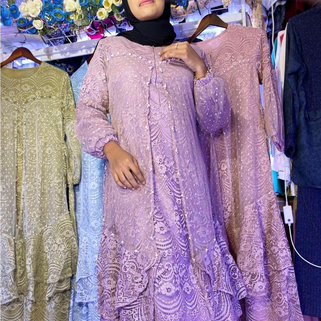 ANDINI Dress Brukat Mewah Busui-Dress Mutiara Mewah/Baju Kondangan Terbaru/Baju Formal wanita/Long D