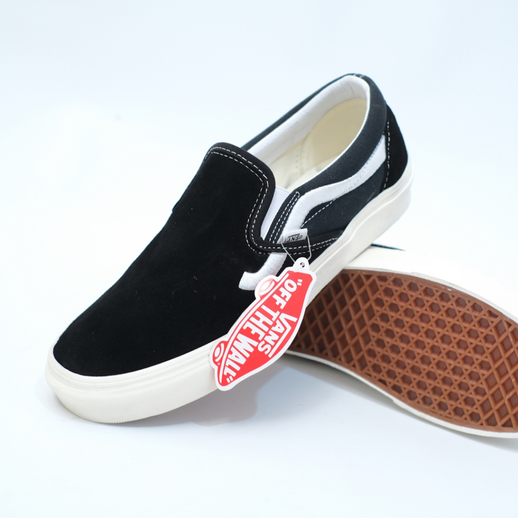 Sepatu Vans Slip On Side Stripe Black White Skateboard