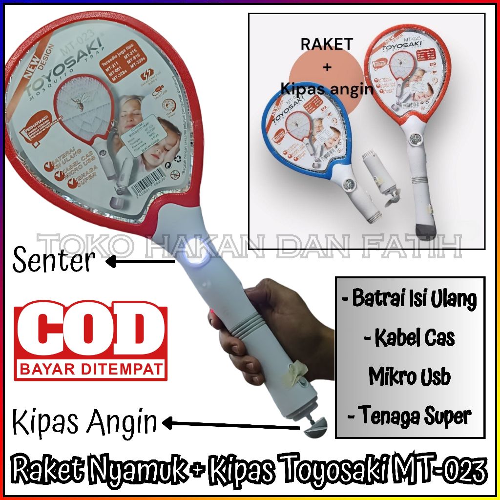 Raket nyamuk charger Multifungsi Perangkap Nyamuk + Senter + Kipas Angin Toyosaki MT-023 | Pembunuh 