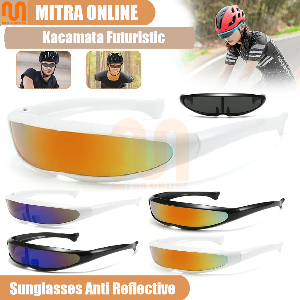 TRAFA Kacamata Pria Futuristic Sunglasses Anti-Reflective UV400 - TF267 - White Funny Plastic Color 