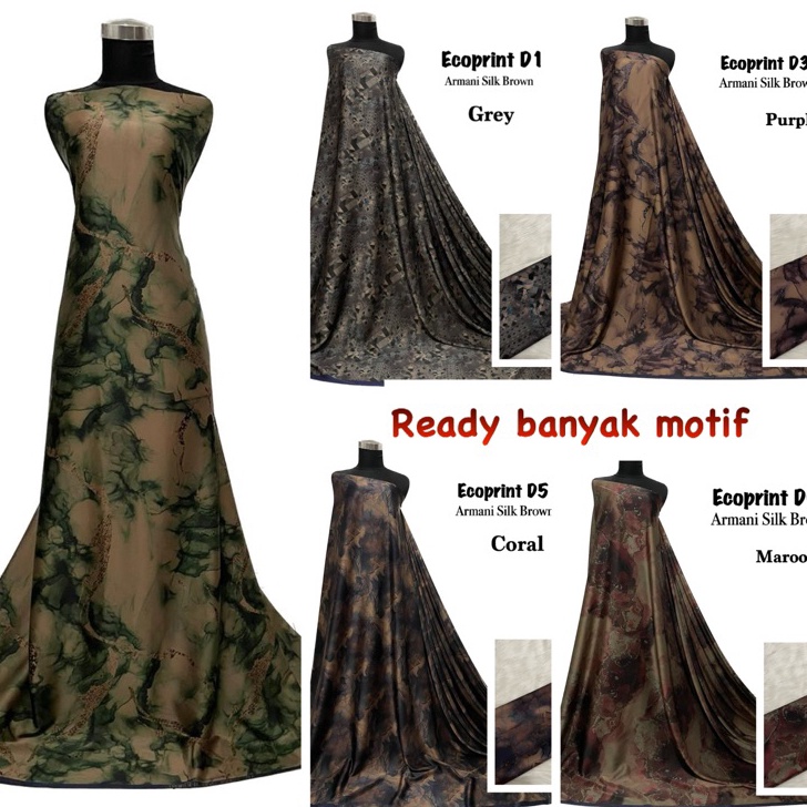 Khusus Bahan Kain Armani silk brown ecoprint / armany silk abstrak / kain silk meteran gamis mukena 