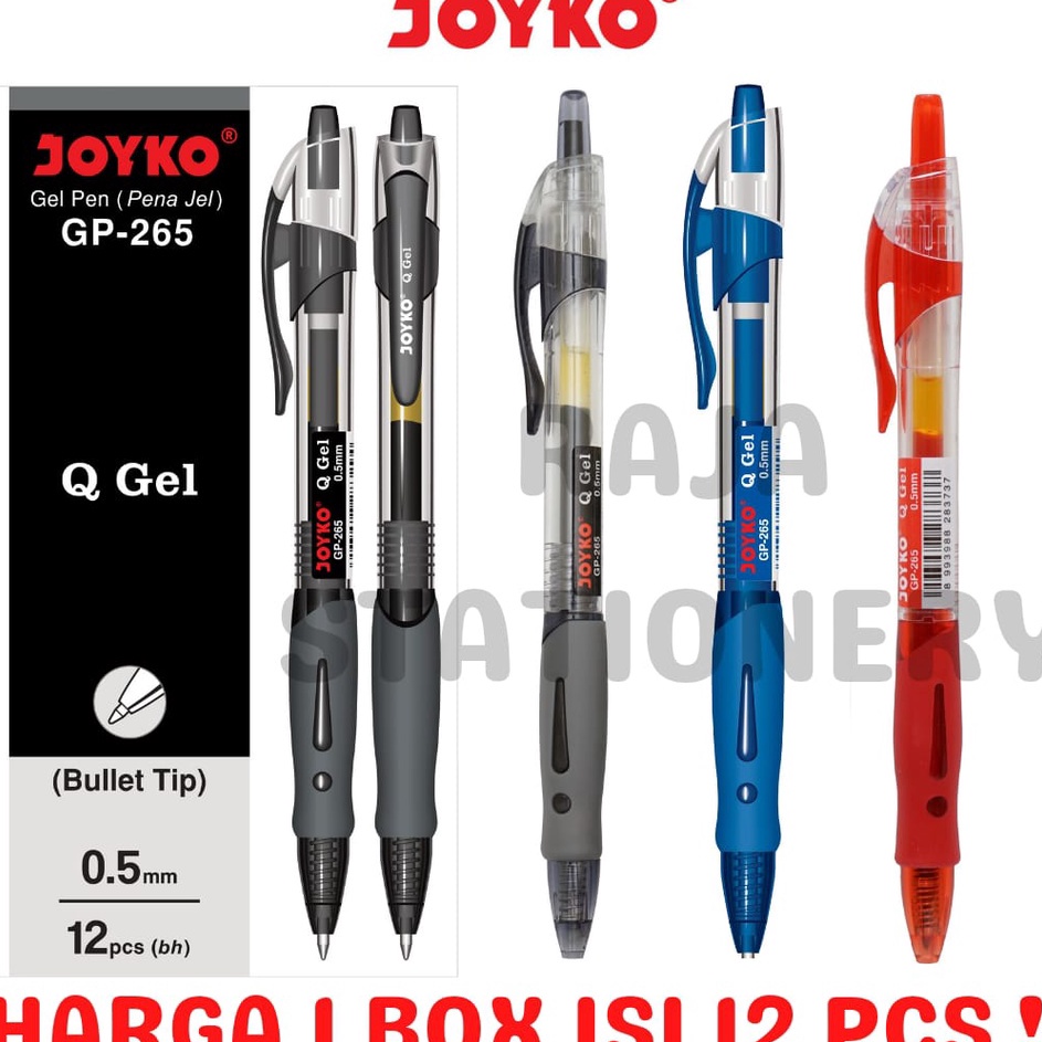 

➤➪✼✰ JOYKO GEL PEN QGEL PENA PULPEN JOYKO CETEK HITAM BIRU MERAH Q-GEL GP-265 1 LUSIN [12PCS]