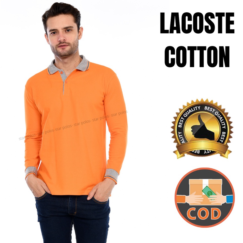 ➭➱✥❄ Kaos kerah/ Poloshirt COTTON 100% OREN KOMBINASI lengan panjang wanita pria