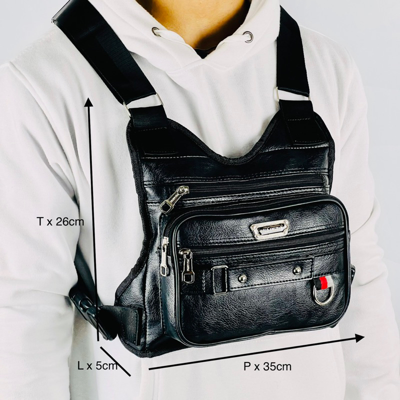 babyyassa - tas selempang dada pria polo kulit asli + gantungan kunci amstar 2023