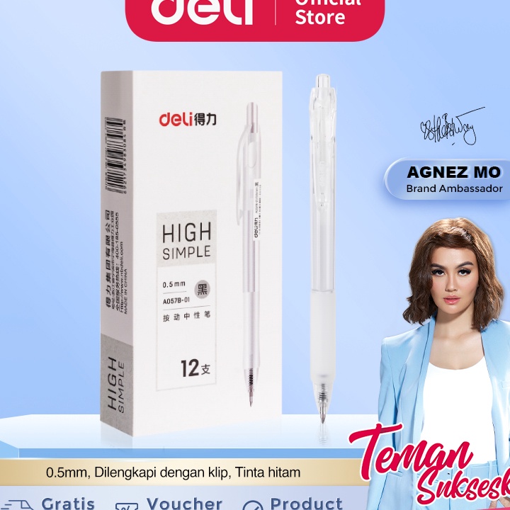 

Ready Stock Deli Gel Pen Pulpen Gel Retractable Tinta Hitam 0.5mm A057B-01 12 pcs ☍✭✽