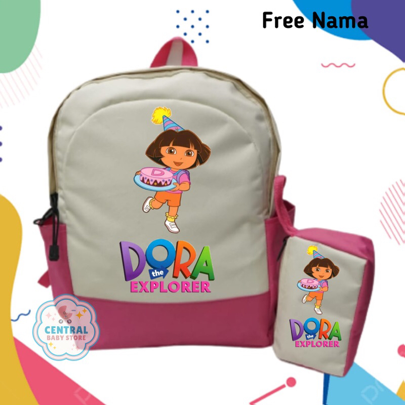 TAS RANSEL BACKPACK ANAK SEKOLAH SD / TK CUSTOM GAMBAR DORA FREE CETAK NAMA