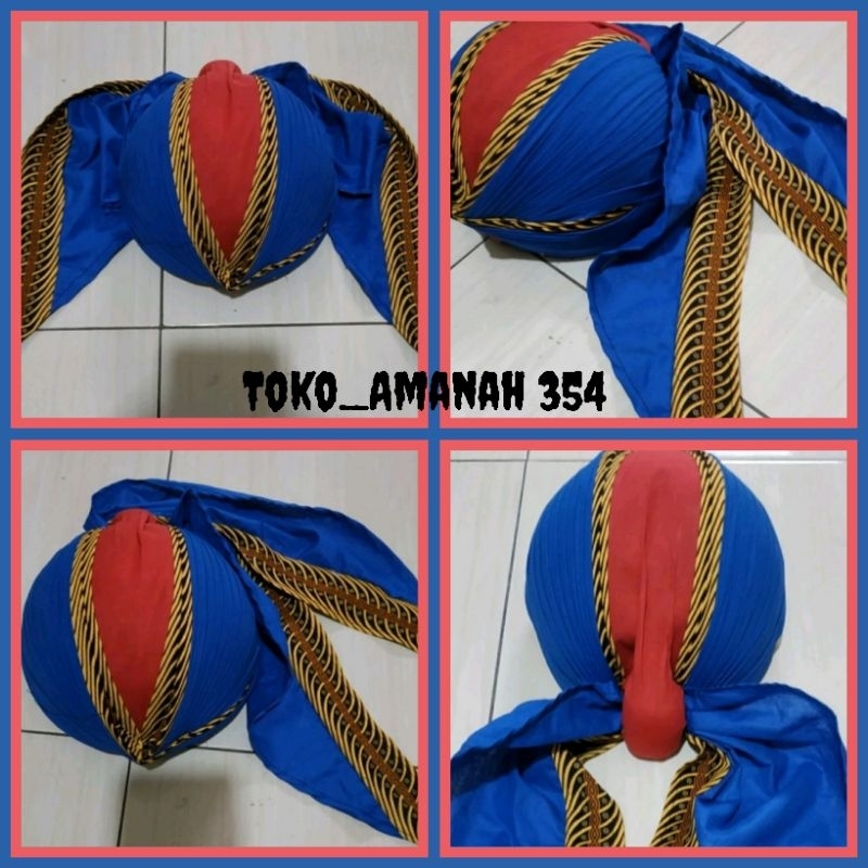 Blangkon Jogja Lipat Biru Merah Sliwir // Ukuran JUMBO dan KECIL // Untuk Pria Dewasa dan Anak Kecil