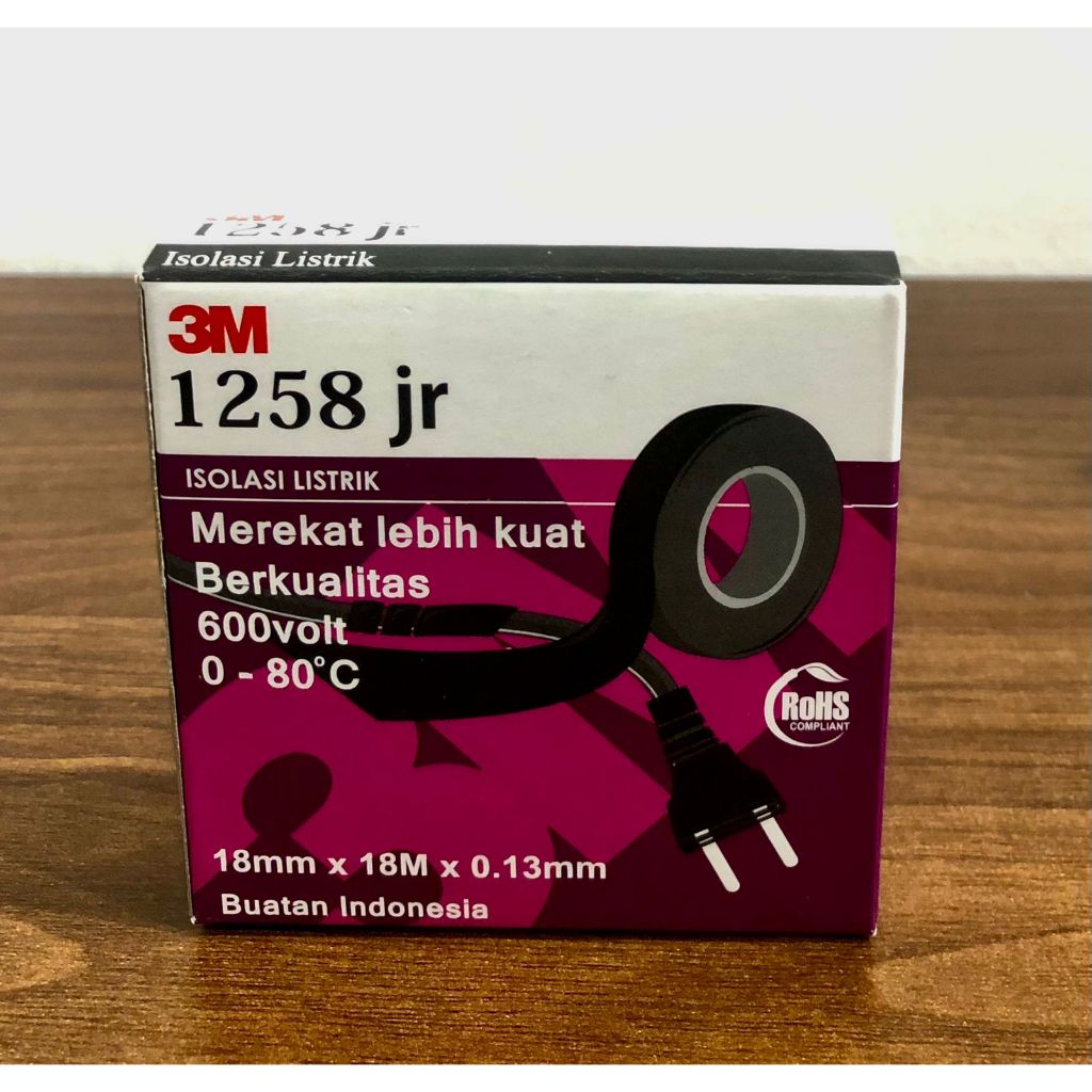 Isolasi Listrik 3M 1258 jr Hitam Tape Kabel Original