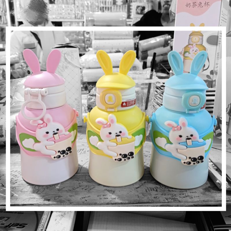 BOTOL MINUM 500ML STAINLESS ANTI PANAS/BOTOL MINUM ANAK KARAKTER/ BOTOL MINUM SEDOTAN+TALI