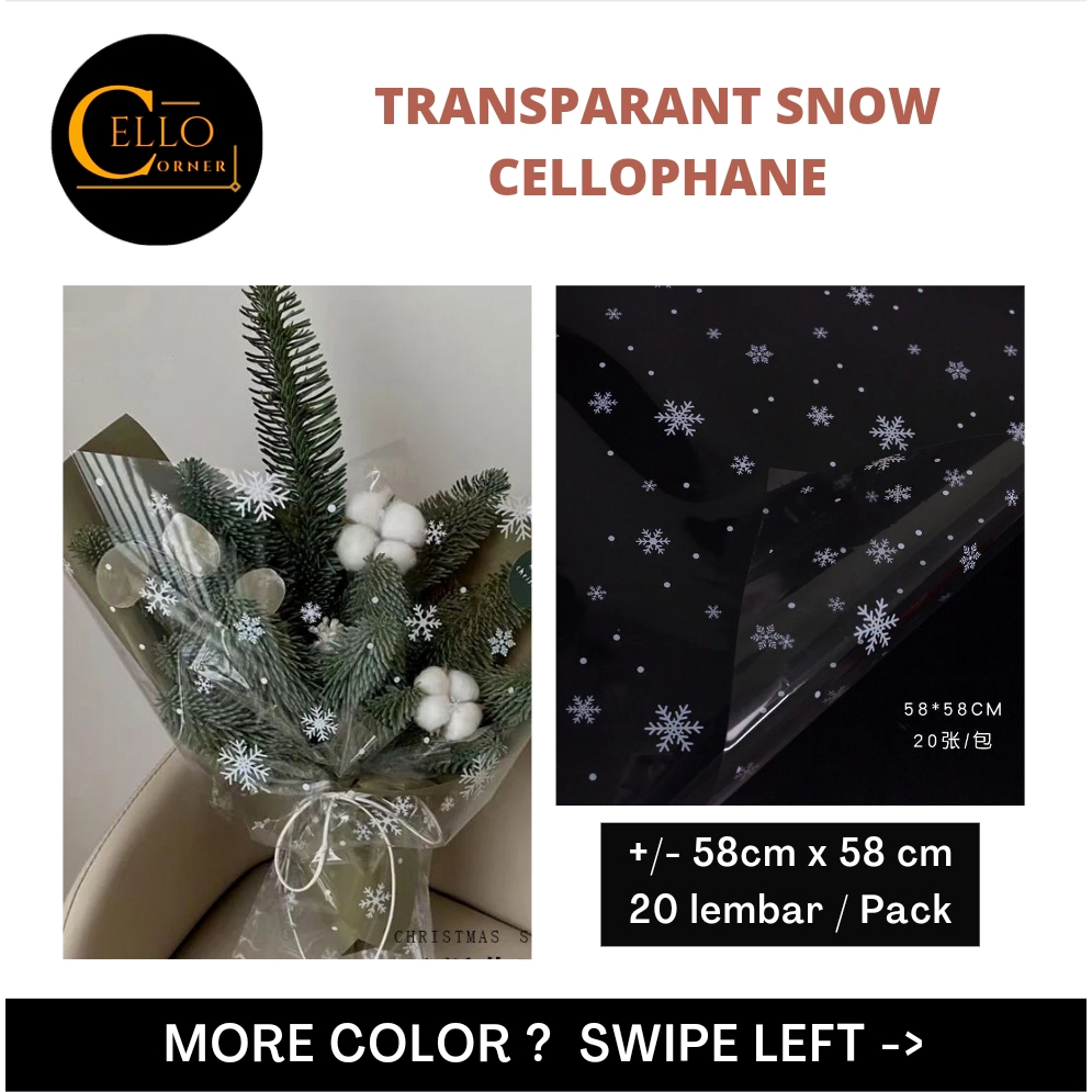 

[20 LEMBAR] TRANSPARANT SNOW CELLOPHANE / christmas snow cellophane / kertas pembungkus buket salju transparant