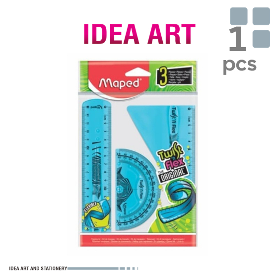 

Penggaris Maped Set 3 pcs Lurus Segitiga Busur Twist n Flex Anti Patah France