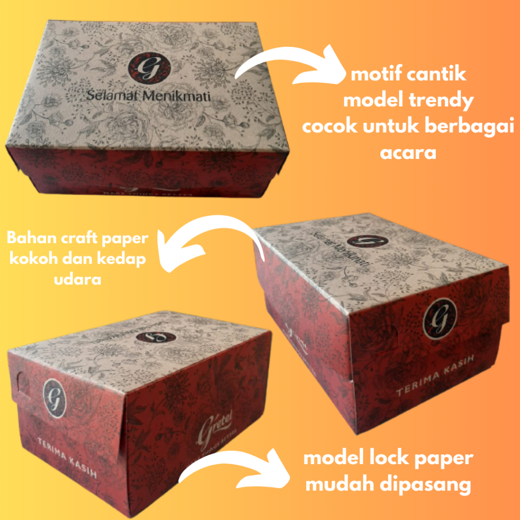 

DUS / BOX SNACK AQUA PAPER CRAFT COKLAT MOTIF BUNGA | GRETEL