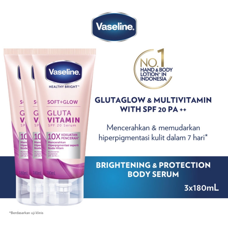 VASELINE SOFT GLOW GLUTA VITAMIN SPF 20 BODY SERUM NIACINAMIDE 180ML x3