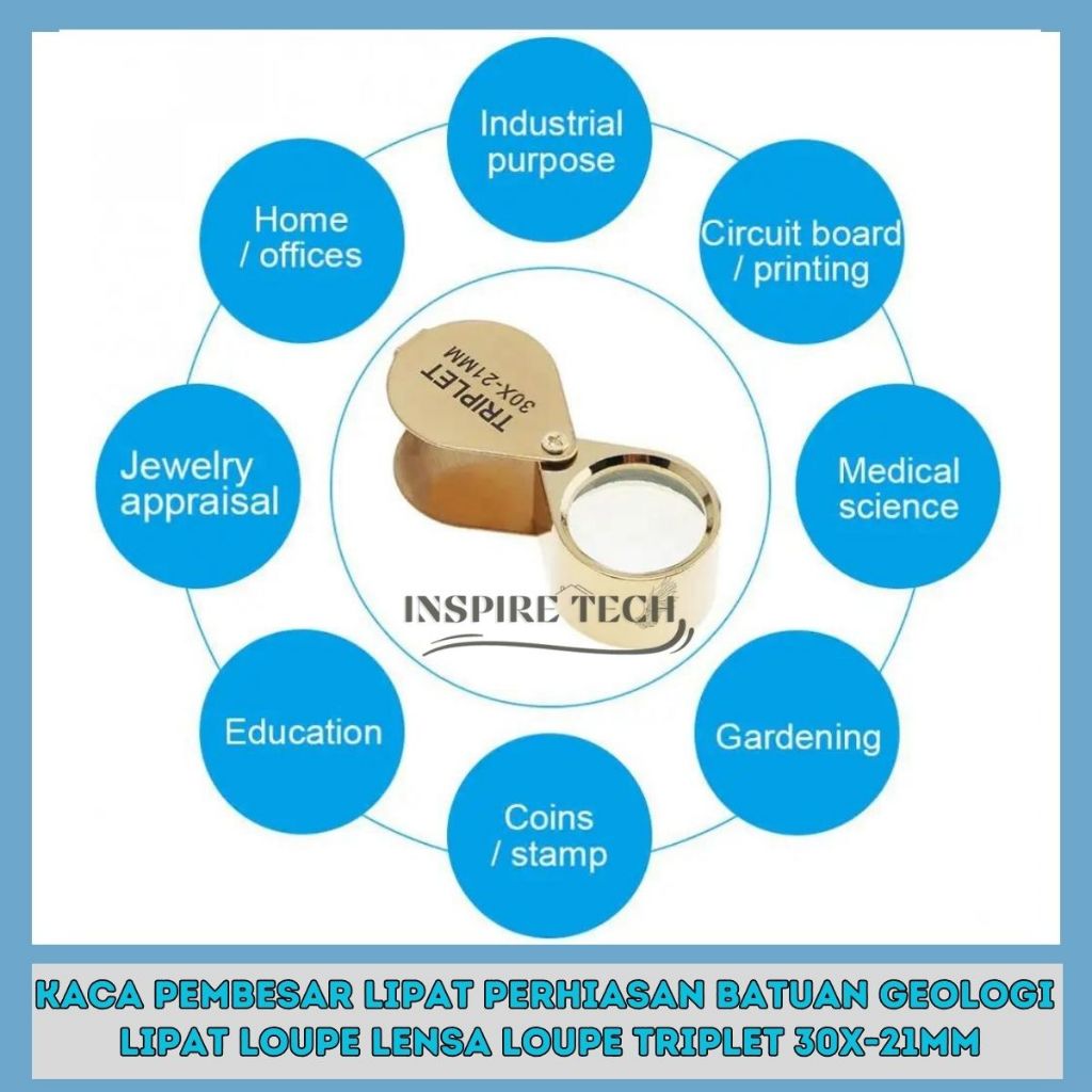 

HenJO Kaca Pembesar Lipat Perhiasan Batuan Geologi Lipat Loupe Lensa LOUPE Triplet 30x-21mm