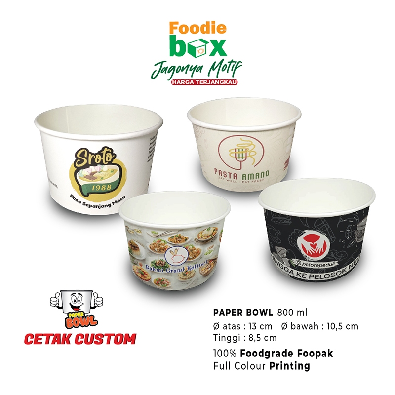 Custom Paper Bowl 800 ml | Custom Cetak Bowl Mangkok Kertas Free Design Full Print