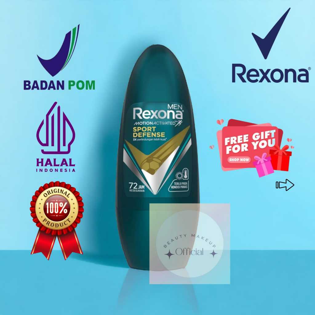 Rexona Men BPOM Halal Deodorant Roll On Pria Original 100% Sport Defence 45ML Anti Bakteri Deodoran 