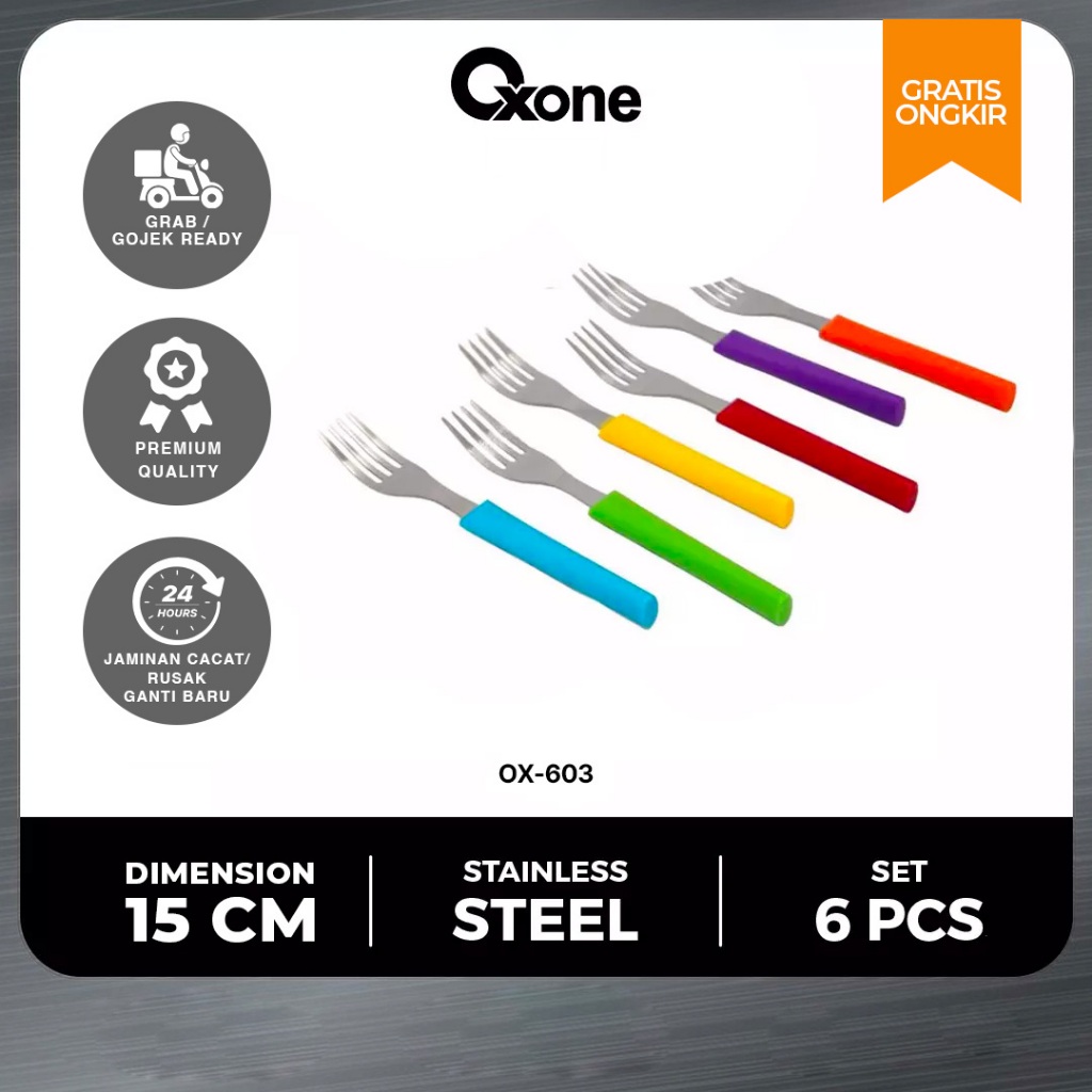 OXONE OX603 Garpu Kue Cuterly Cake Fork 6pcs Rainbow Terbaru Original