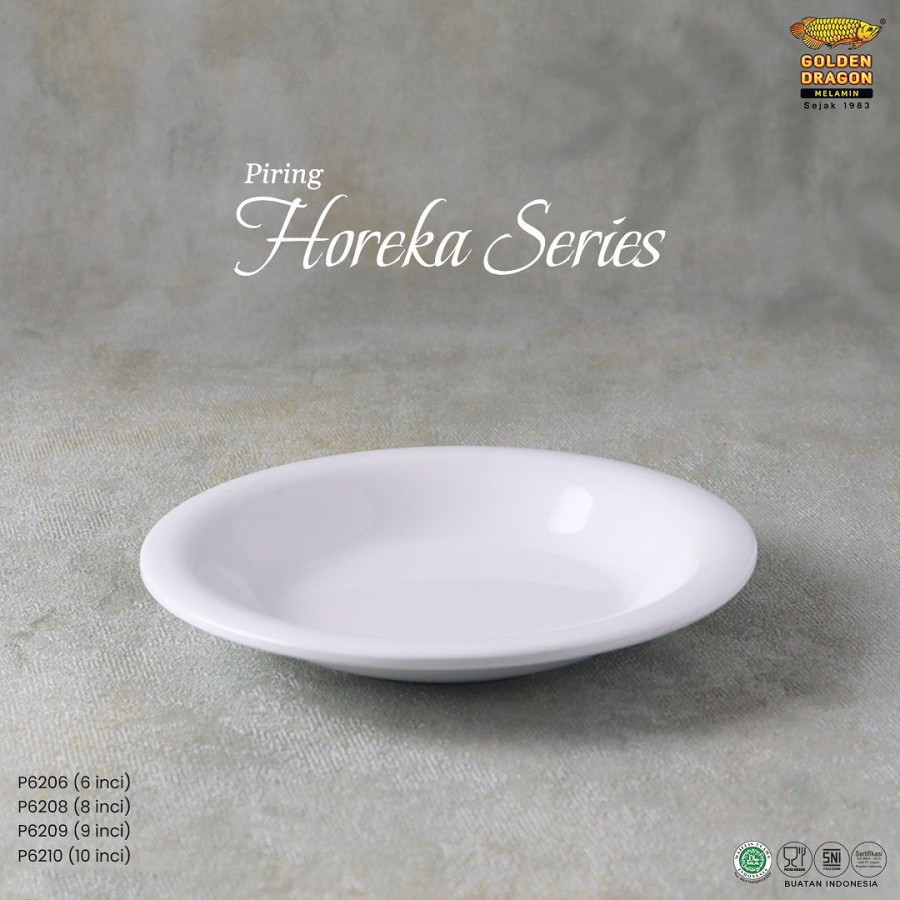 PUTIH Piring Lontong 8 Inch Horeka Bulat Melamine Golden Dragon P6208