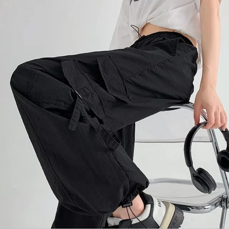Yoan 01 celin parasut cargo pants-celana panjang wanita-celana highwaist loose pant