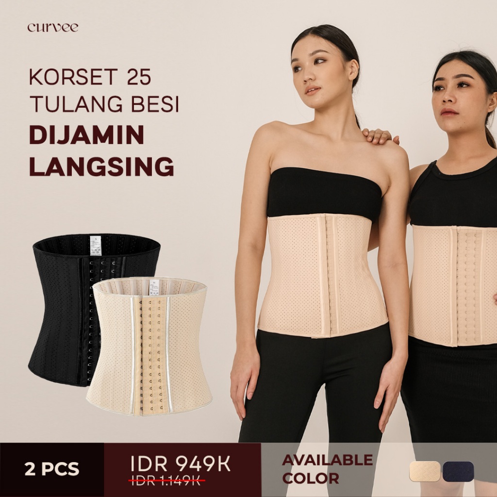 Curvee  Premium 25 Bones Latex Breathable Waist Shaper  Penghilang & Pembakar Lemak Perut Breathable
