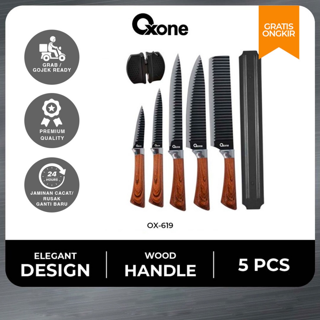OXONE OX619 5 Pcs Knife Set With Sharpener & Magnetic Bar/New Arrival