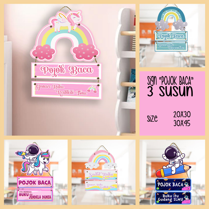 Hiasan Dinding Kelas Pojok Baca 3 susun aesthetic