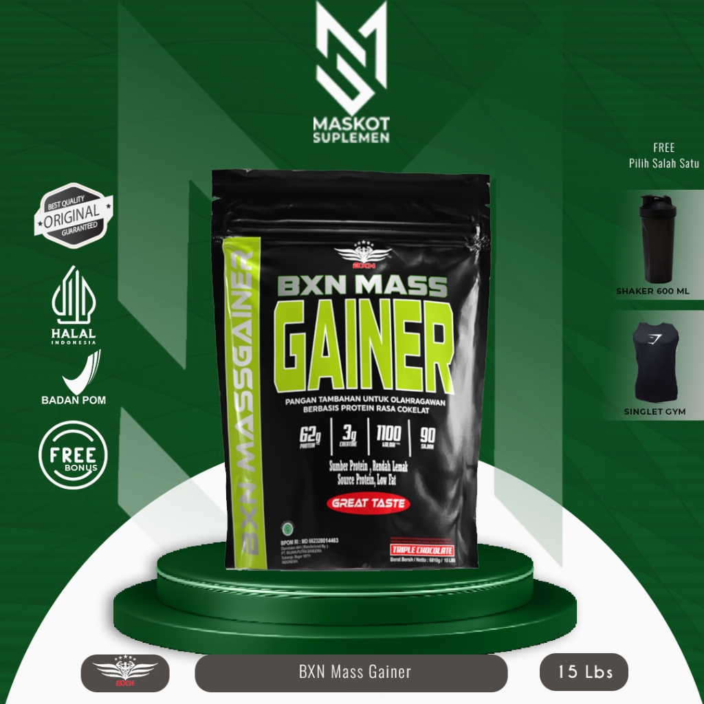 

bxn mass gainer 15lb free shaker susu penambah berat badan bpom dan halal