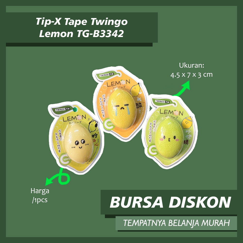 

Tip-X Tape Twingo Lemon TG-B3342 Correction Tape Roll lemonade Tipe X Kertas Penghapus Pulpen