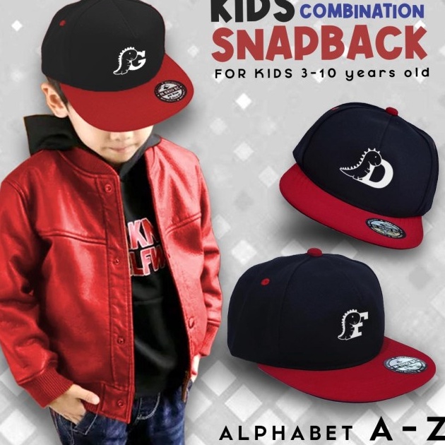 XTYV4172 ORIGINAL% Topi Snapback Anak Huruf A-Z - HITAM-MERAH